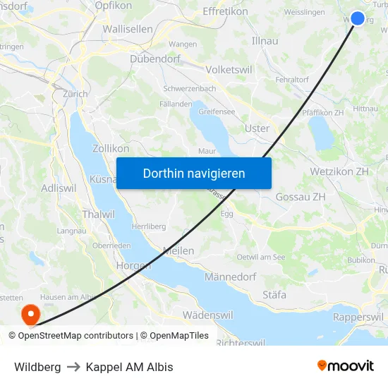 Wildberg to Kappel AM Albis map