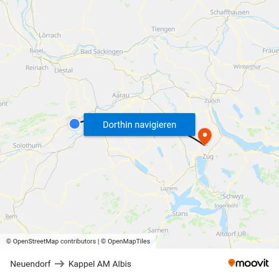 Neuendorf to Kappel AM Albis map