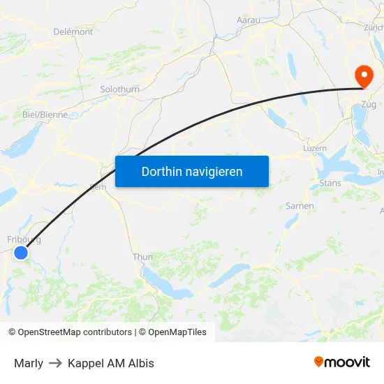 Marly to Kappel AM Albis map
