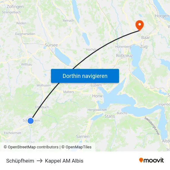 Schüpfheim to Kappel AM Albis map