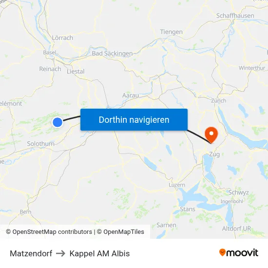 Matzendorf to Kappel AM Albis map