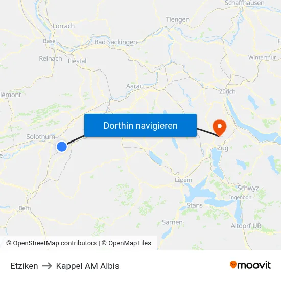 Etziken to Kappel AM Albis map