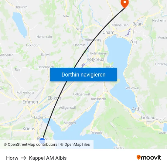 Horw to Kappel AM Albis map