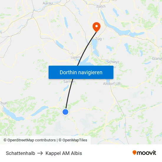 Schattenhalb to Kappel AM Albis map