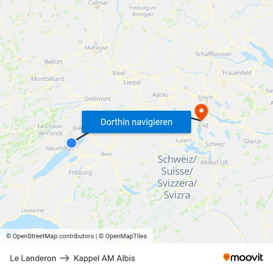 Le Landeron to Kappel AM Albis map