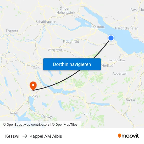 Kesswil to Kappel AM Albis map