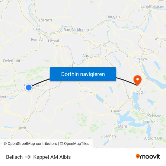 Bellach to Kappel AM Albis map