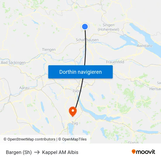 Bargen (Sh) to Kappel AM Albis map