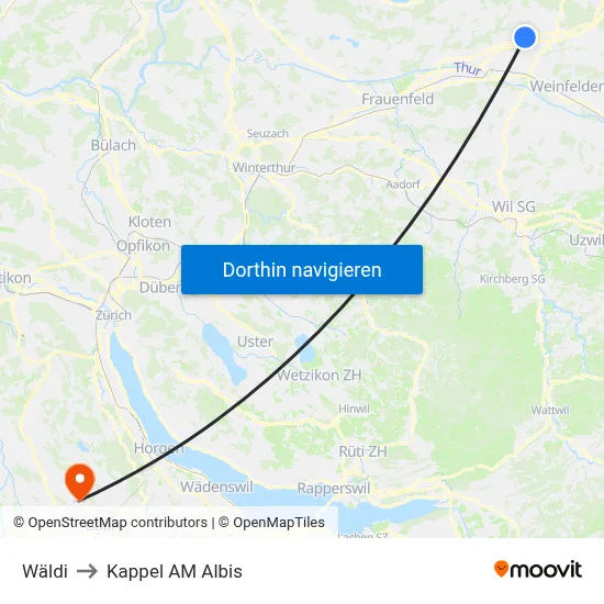 Wäldi to Kappel AM Albis map