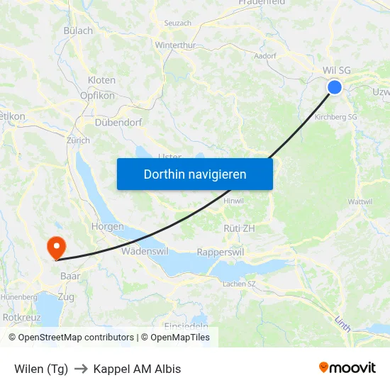 Wilen (Tg) to Kappel AM Albis map
