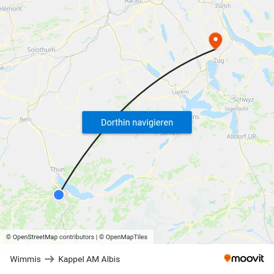Wimmis to Kappel AM Albis map