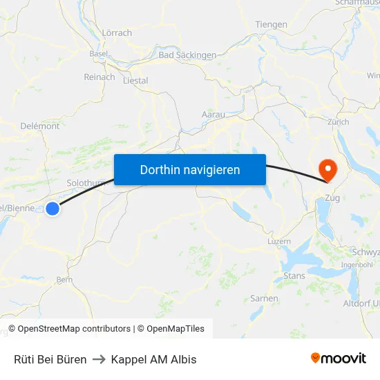 Rüti Bei Büren to Kappel AM Albis map