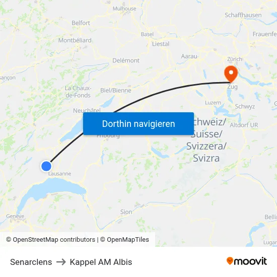 Senarclens to Kappel AM Albis map