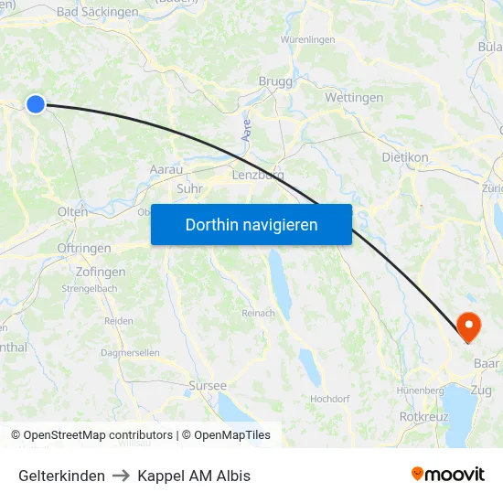 Gelterkinden to Kappel AM Albis map