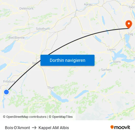 Bois-D’Amont to Kappel AM Albis map