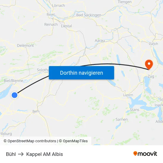 Bühl to Kappel AM Albis map