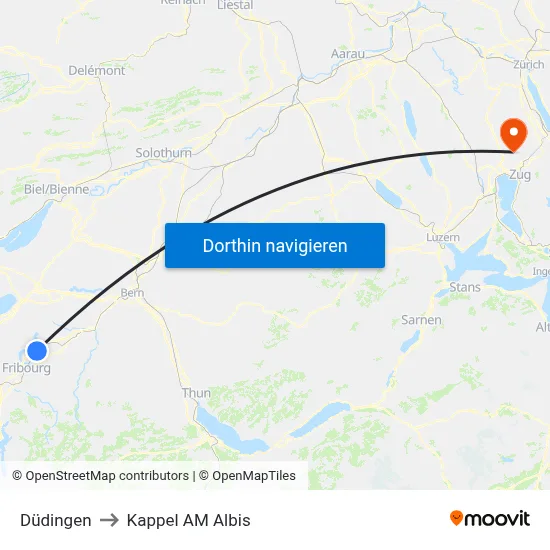 Düdingen to Kappel AM Albis map