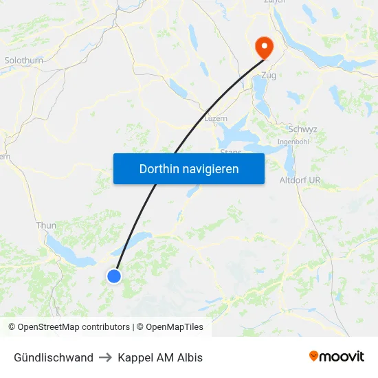 Gündlischwand to Kappel AM Albis map
