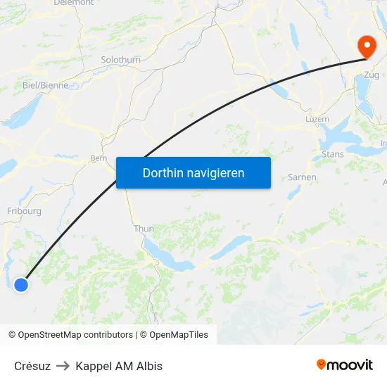 Crésuz to Kappel AM Albis map