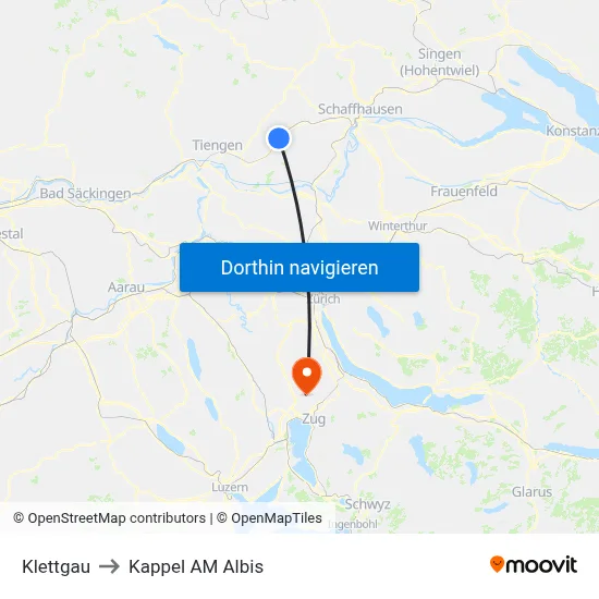 Klettgau to Kappel AM Albis map