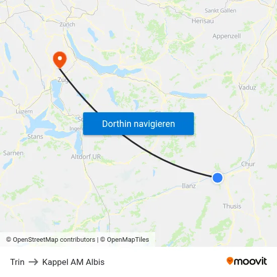 Trin to Kappel AM Albis map