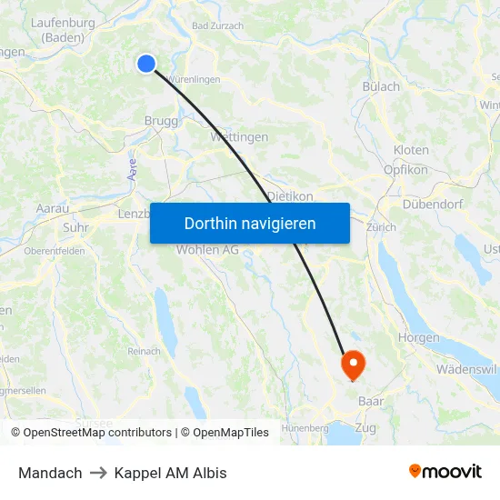 Mandach to Kappel AM Albis map