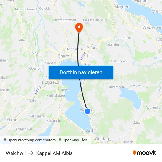 Walchwil to Kappel AM Albis map