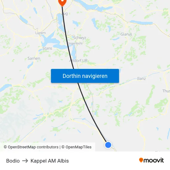 Bodio to Kappel AM Albis map