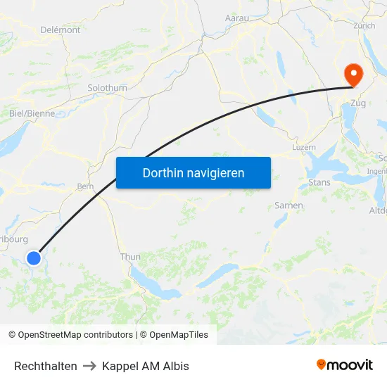 Rechthalten to Kappel AM Albis map