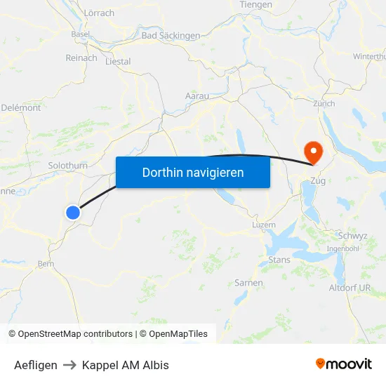 Aefligen to Kappel AM Albis map