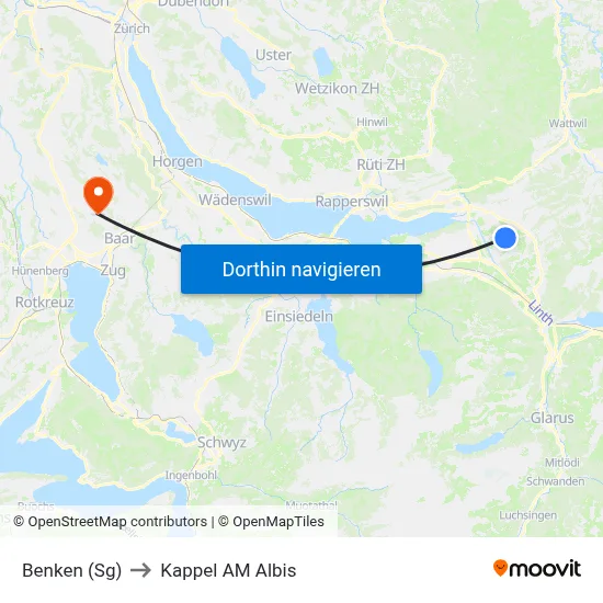 Benken (Sg) to Kappel AM Albis map