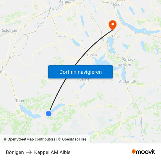 Bönigen to Kappel AM Albis map