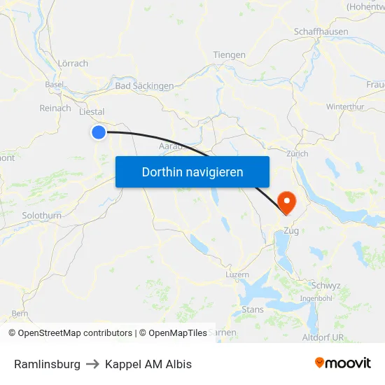 Ramlinsburg to Kappel AM Albis map