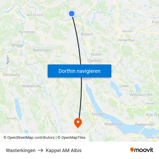 Wasterkingen to Kappel AM Albis map
