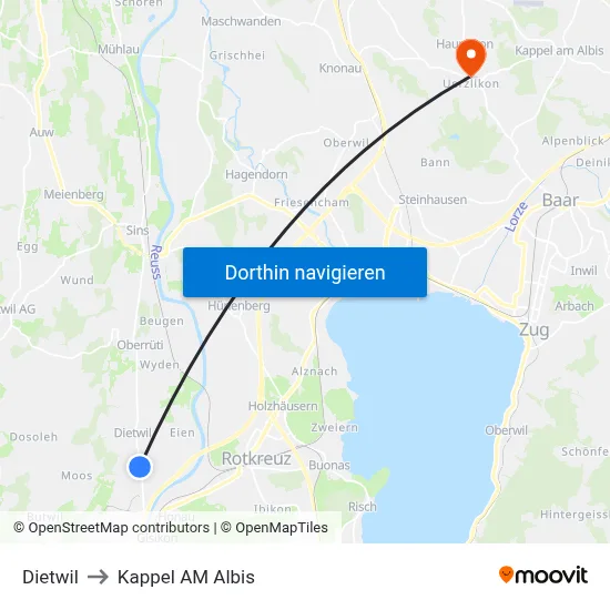 Dietwil to Kappel AM Albis map