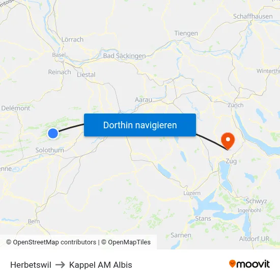 Herbetswil to Kappel AM Albis map