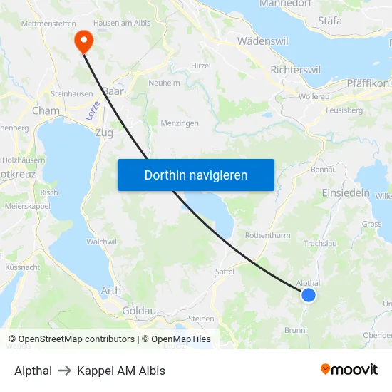 Alpthal to Kappel AM Albis map