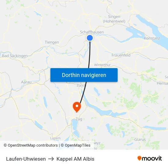 Laufen-Uhwiesen to Kappel AM Albis map