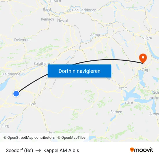 Seedorf (Be) to Kappel AM Albis map