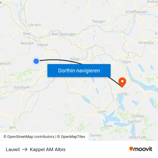 Lauwil to Kappel AM Albis map