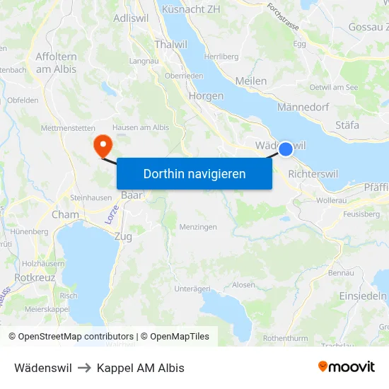 Wädenswil to Kappel AM Albis map