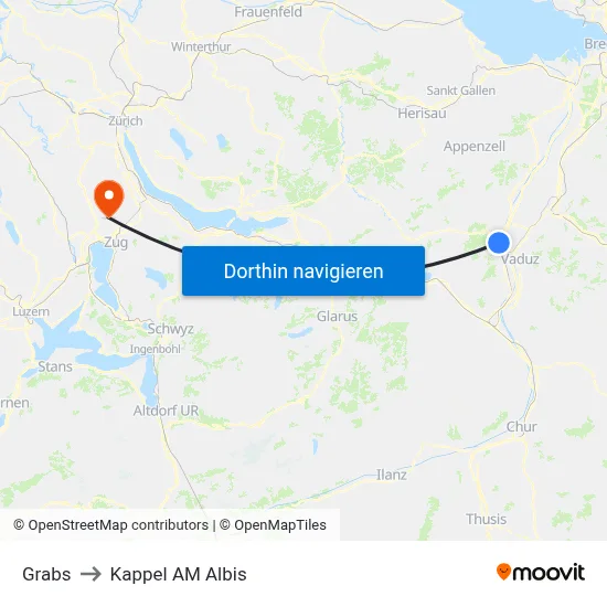 Grabs to Kappel AM Albis map