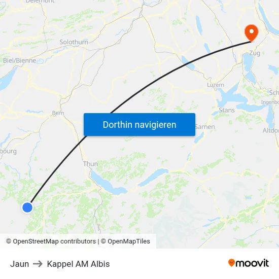 Jaun to Kappel AM Albis map