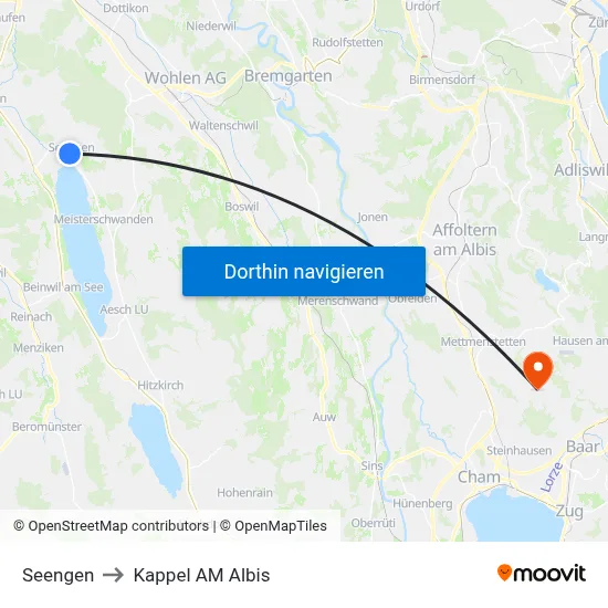 Seengen to Kappel AM Albis map