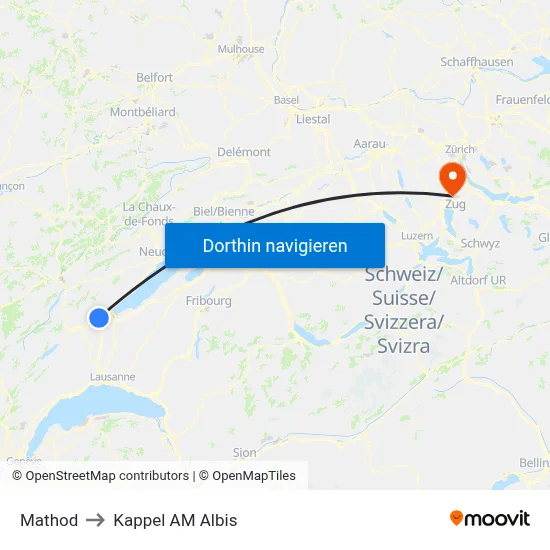 Mathod to Kappel AM Albis map