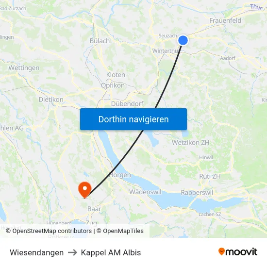 Wiesendangen to Kappel AM Albis map