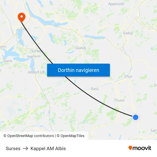 Surses to Kappel AM Albis map