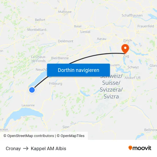 Cronay to Kappel AM Albis map