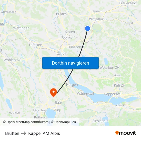 Brütten to Kappel AM Albis map