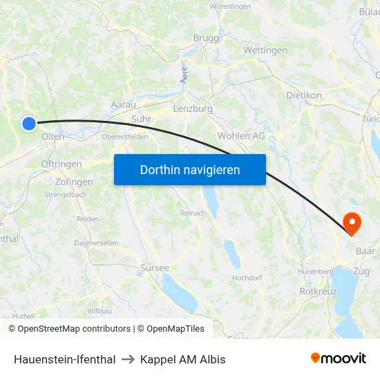 Hauenstein-Ifenthal to Kappel AM Albis map